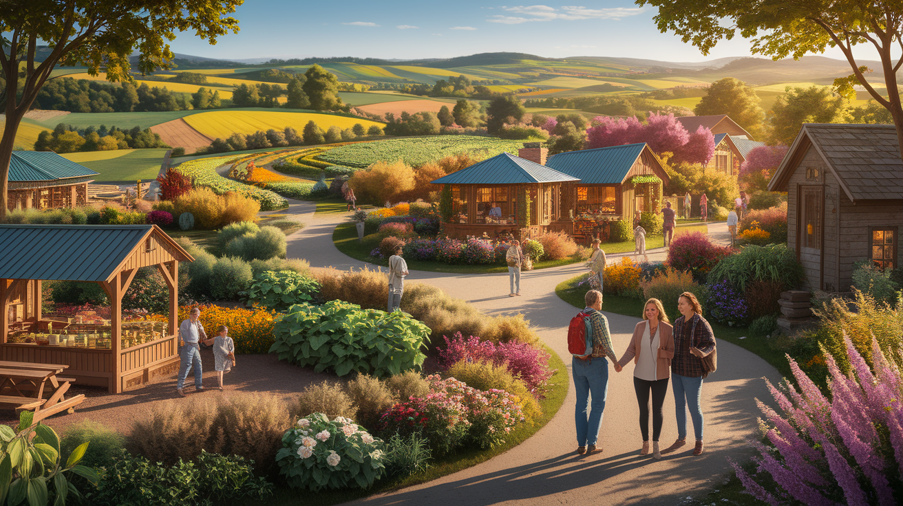 A conceptual illustration representing Sowing the Seeds: Your St. George Agritourism Startup Blueprint. Visualize the main ideas: . Creative but clear representation of the concept. Style: photorealistic. high quality, detailed, professional, clean composition, good lighting, sharp focus, well-composed. high quality, professional, detailed, well-composed