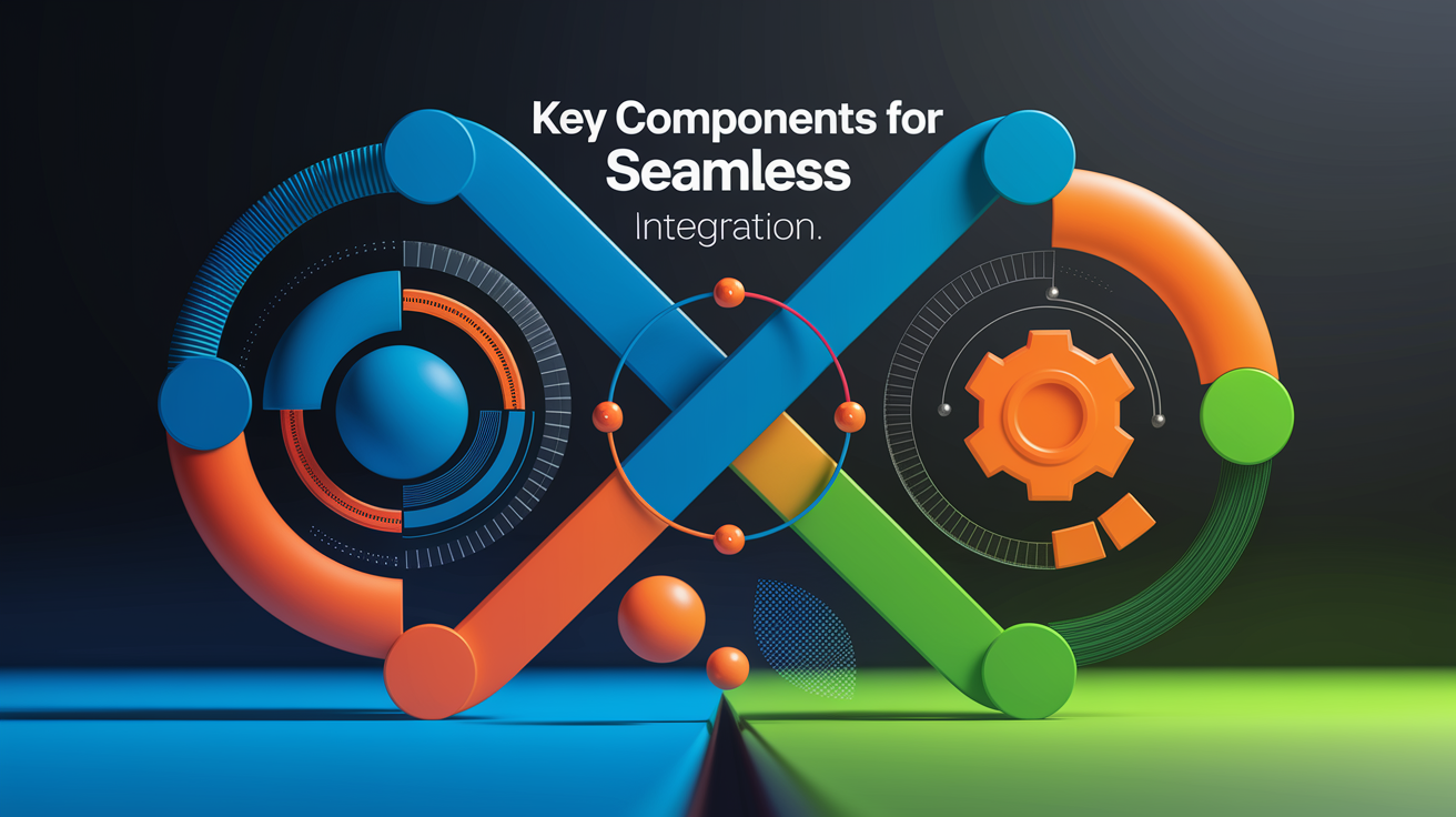 A conceptual illustration representing Key Components for Seamless Integration. Visualize the main ideas: . Creative but clear representation of the concept. Style: Visual Theme: Clean, modern aesthetic with high contrast and vibrant energy. Emphasize the intersect. high quality, detailed, professional, clean composition, good lighting, sharp focus, well-composed. high quality, professional, detailed, well-composed