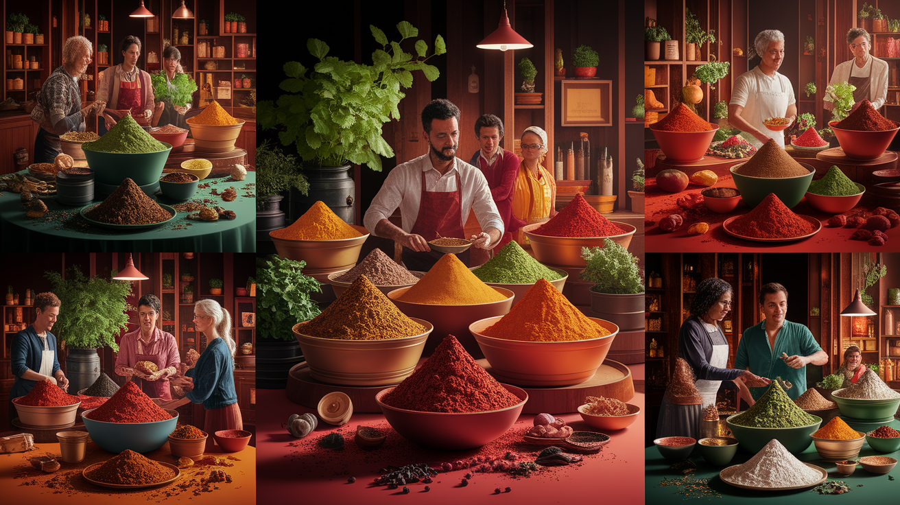 A conceptual illustration representing Culture and Exposure: Shaping Your Spice Journey. Visualize the main ideas: . Creative but clear representation of the concept. Style: photorealistic. high quality, detailed, professional, clean composition, good lighting, sharp focus, well-composed. high quality, professional, detailed, well-composed