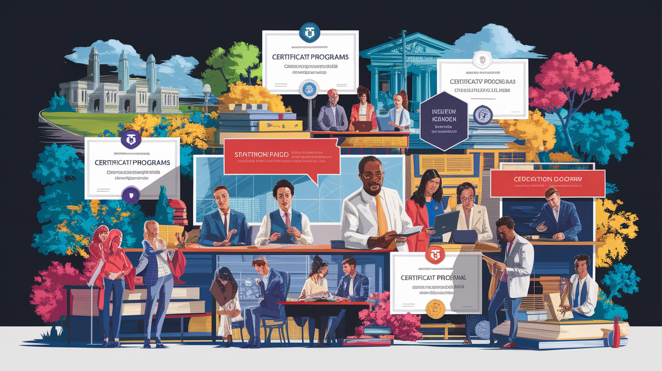 A conceptual illustration representing Local Certification Programs in St. George. Visualize the main ideas: . Creative but clear representation of the concept. Style: photorealistic. high quality, detailed, professional, clean composition, good lighting, sharp focus, well-composed. high quality, professional, detailed, well-composed