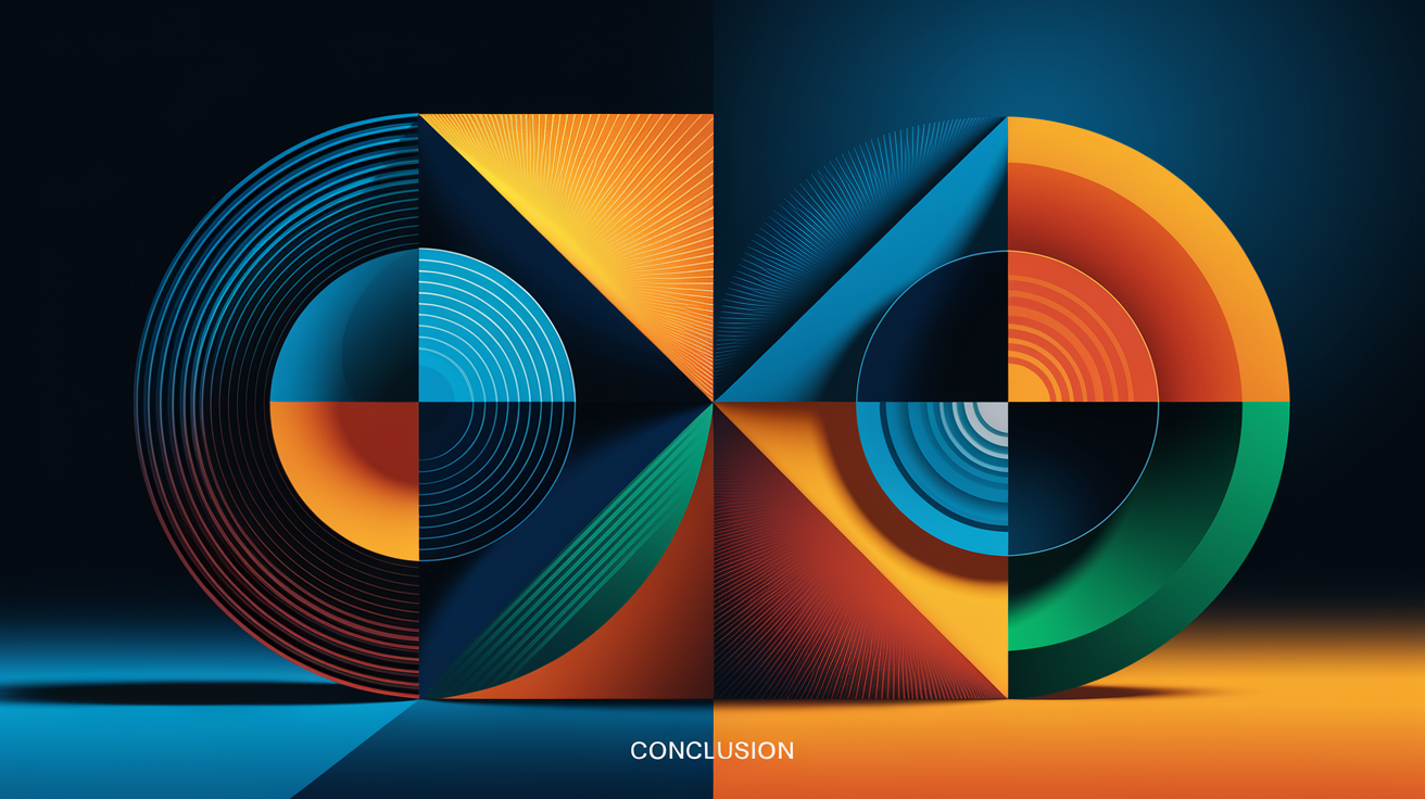 A conceptual illustration representing Conclusion. Visualize the main ideas: . Creative but clear representation of the concept. Style: Visual Theme: Clean, modern aesthetic with high contrast and vibrant energy. Emphasize the intersect. high quality, detailed, professional, clean composition, good lighting, sharp focus, well-composed. high quality, professional, detailed, well-composed