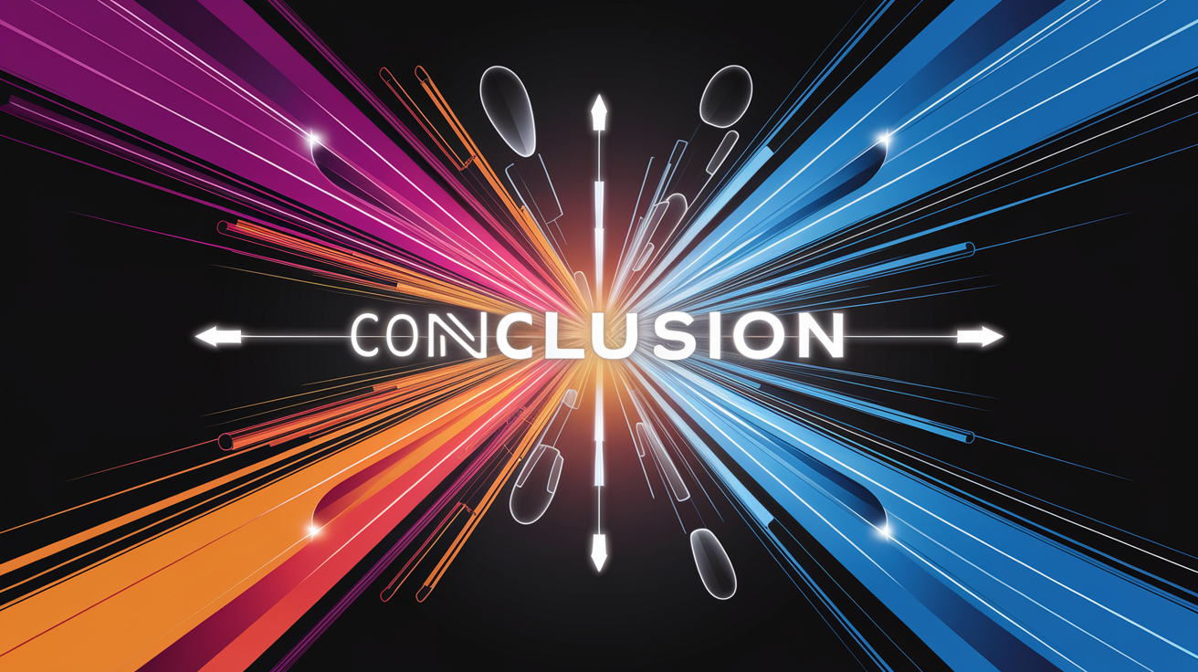 A conceptual illustration representing Conclusion. Visualize the main ideas: . Creative but clear representation of the concept. Style: Visual Theme: Clean, modern aesthetic with high contrast and vibrant energy. Emphasize the intersect. high quality, detailed, professional, clean composition, good lighting, sharp focus, well-composed. high quality, professional, detailed, well-composed