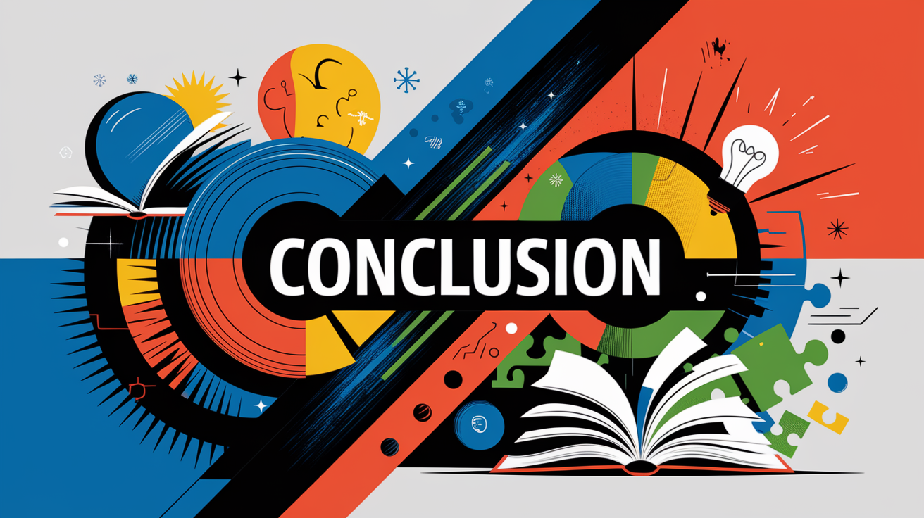 A conceptual illustration representing Conclusion. Visualize the main ideas: . Creative but clear representation of the concept. Style: Visual Theme: Clean, modern aesthetic with high contrast and vibrant energy. Emphasize the intersect. high quality, detailed, professional, clean composition, good lighting, sharp focus, well-composed. high quality, professional, detailed, well-composed