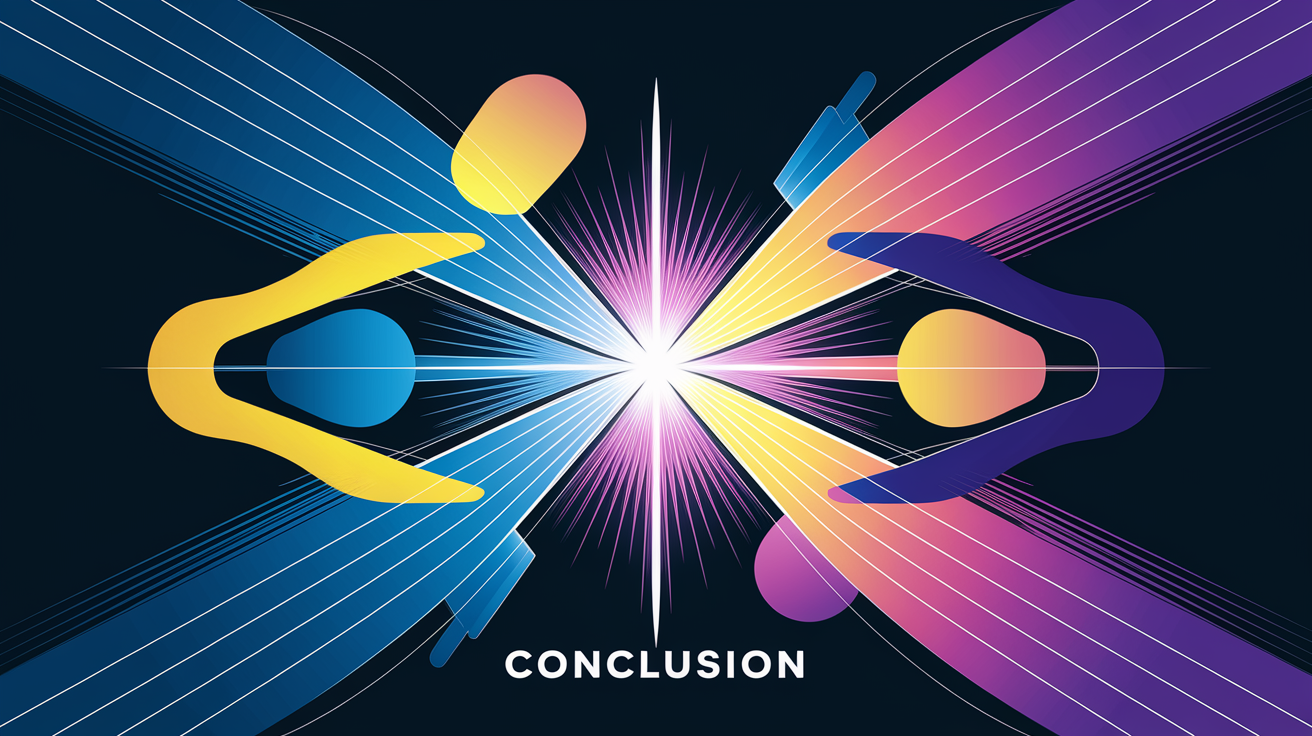 A conceptual illustration representing Conclusion. Visualize the main ideas: . Creative but clear representation of the concept. Style: Visual Theme: Clean, modern aesthetic with high contrast and vibrant energy. Emphasize the intersect. high quality, detailed, professional, clean composition, good lighting, sharp focus, well-composed. high quality, professional, detailed, well-composed