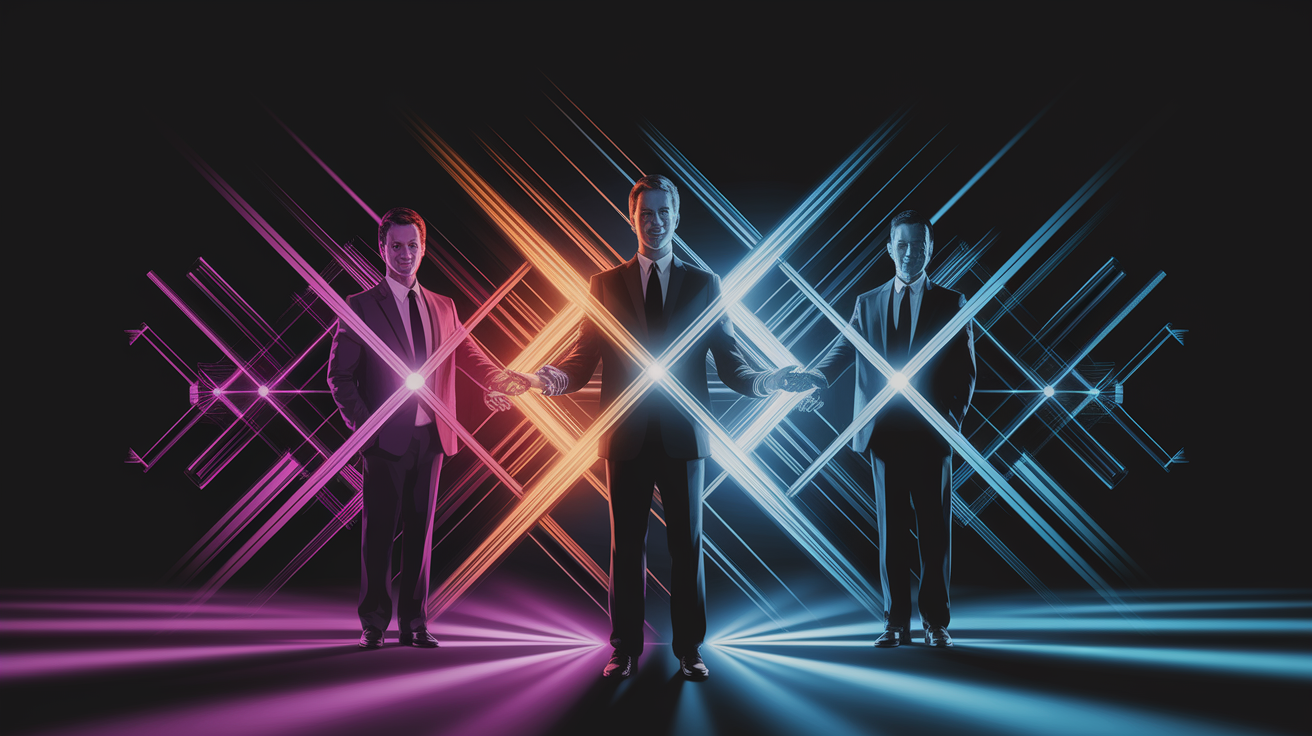 A conceptual illustration representing Key Players and Their Contributions. Visualize the main ideas: . Creative but clear representation of the concept. Style: Visual Theme: Clean, modern aesthetic with high contrast and vibrant energy. Emphasize the intersect. high quality, detailed, professional, clean composition, good lighting, sharp focus, well-composed. high quality, professional, detailed, well-composed