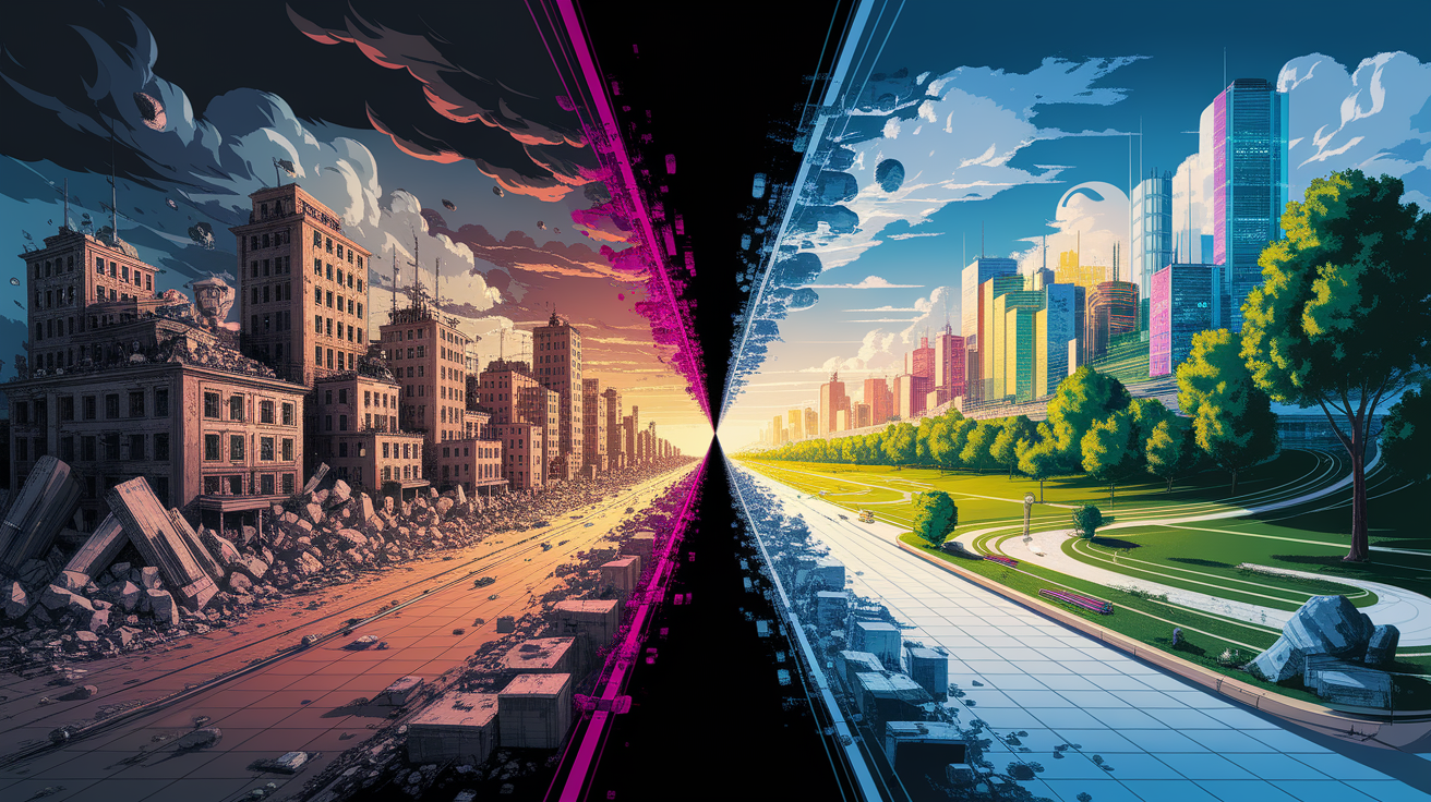 A conceptual illustration representing Challenges and Future Prospects. Visualize the main ideas: . Creative but clear representation of the concept. Style: Visual Theme: Clean, modern aesthetic with high contrast and vibrant energy. Emphasize the intersect. high quality, detailed, professional, clean composition, good lighting, sharp focus, well-composed. high quality, professional, detailed, well-composed