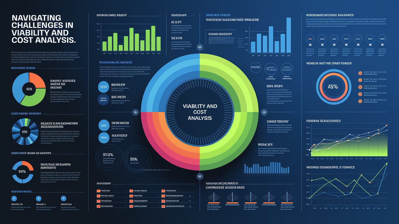 A clean, professional data visualization or infographic related to Navigating Challenges in Viability and Cost Analysis. Include elements like charts, graphs, or statistical representations. Focus on . Style: Visual Theme: Clean, modern aesthetic with high contrast and vibrant energy. Emphasize the intersect. high quality, detailed, professional, clean composition, good lighting, sharp focus, well-composed. high quality, professional, detailed, well-composed