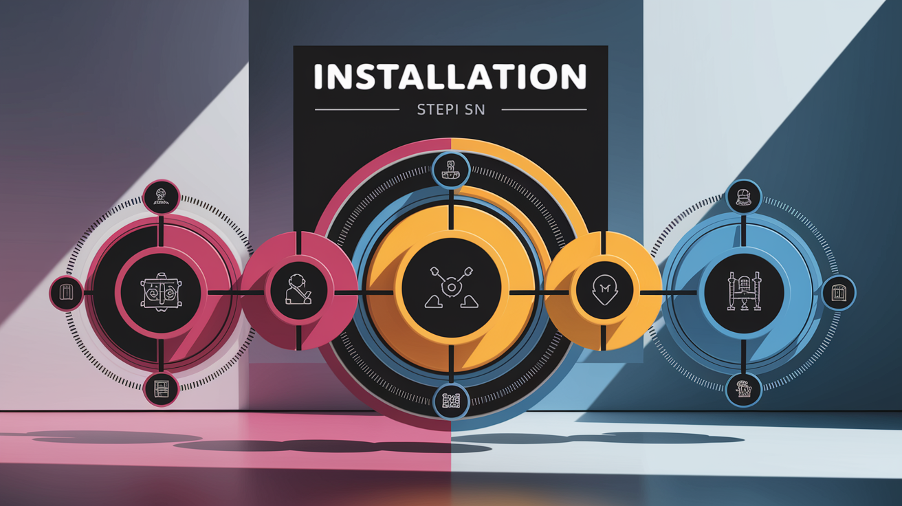 A conceptual illustration representing Key Steps in Installation. Visualize the main ideas: . Creative but clear representation of the concept. Style: Visual Theme: Clean, modern aesthetic with high contrast and vibrant energy. Emphasize the intersect. high quality, detailed, professional, clean composition, good lighting, sharp focus, well-composed. high quality, professional, detailed, well-composed