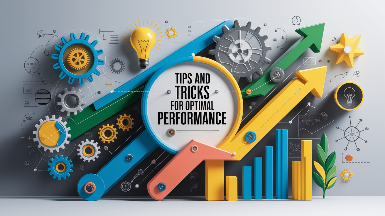 A conceptual illustration representing Tips and Tricks for Optimal Performance. Visualize the main ideas: . Creative but clear representation of the concept. Style: Visual Theme: Clean, modern aesthetic with high contrast and vibrant energy. Emphasize the intersect. high quality, detailed, professional, clean composition, good lighting, sharp focus, well-composed. high quality, professional, detailed, well-composed
