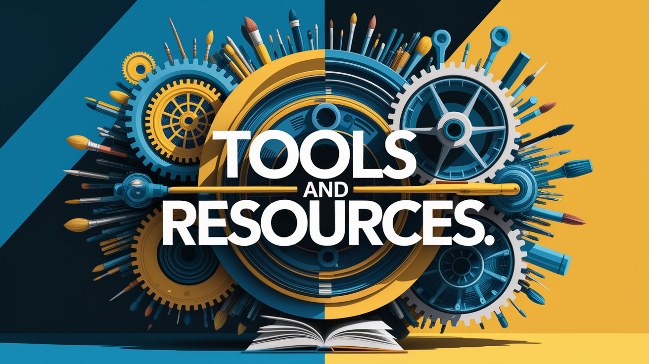 A conceptual illustration representing Tools and Resources. Visualize the main ideas: . Creative but clear representation of the concept. Style: Visual Theme: Clean, modern aesthetic with high contrast and vibrant energy. Emphasize the intersect. high quality, detailed, professional, clean composition, good lighting, sharp focus, well-composed. high quality, professional, detailed, well-composed