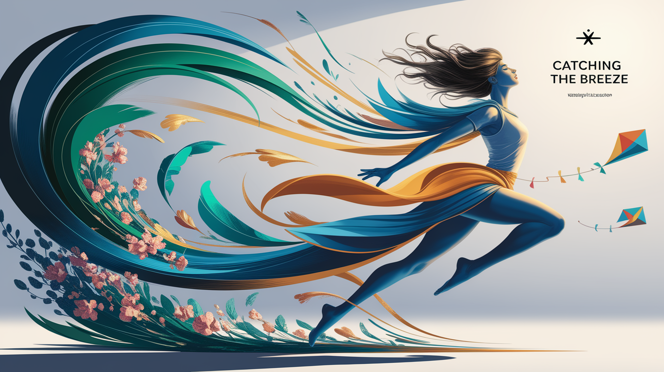 A conceptual illustration representing Catching the Breeze. Visualize the main ideas: . Creative but clear representation of the concept. Style: Visual Theme: Clean, modern aesthetic with high contrast and vibrant energy. Emphasize the intersect. high quality, detailed, professional, clean composition, good lighting, sharp focus, well-composed. high quality, professional, detailed, well-composed