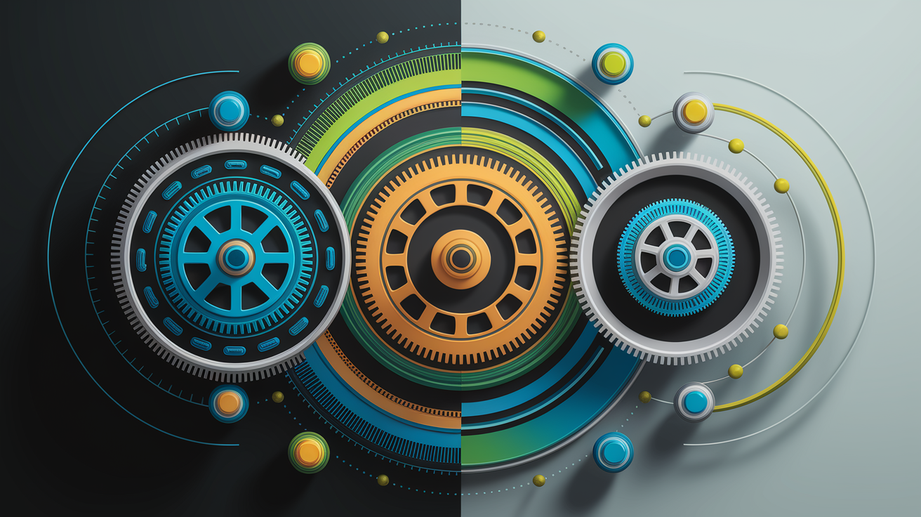 A conceptual illustration representing The Art of Keeping Things Running Smoothly. Visualize the main ideas: . Creative but clear representation of the concept. Style: Visual Theme: Clean, modern aesthetic with high contrast and vibrant energy. Emphasize the intersect. high quality, detailed, professional, clean composition, good lighting, sharp focus, well-composed. high quality, professional, detailed, well-composed