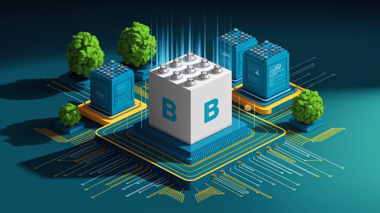 A conceptual illustration representing Benefits of Integrated Battery Systems. Visualize the main ideas: . Creative but clear representation of the concept. Style: Visual Theme: Clean, modern aesthetic with high contrast and vibrant energy. Emphasize the intersect. high quality, detailed, professional, clean composition, good lighting, sharp focus, well-composed. high quality, professional, detailed, well-composed