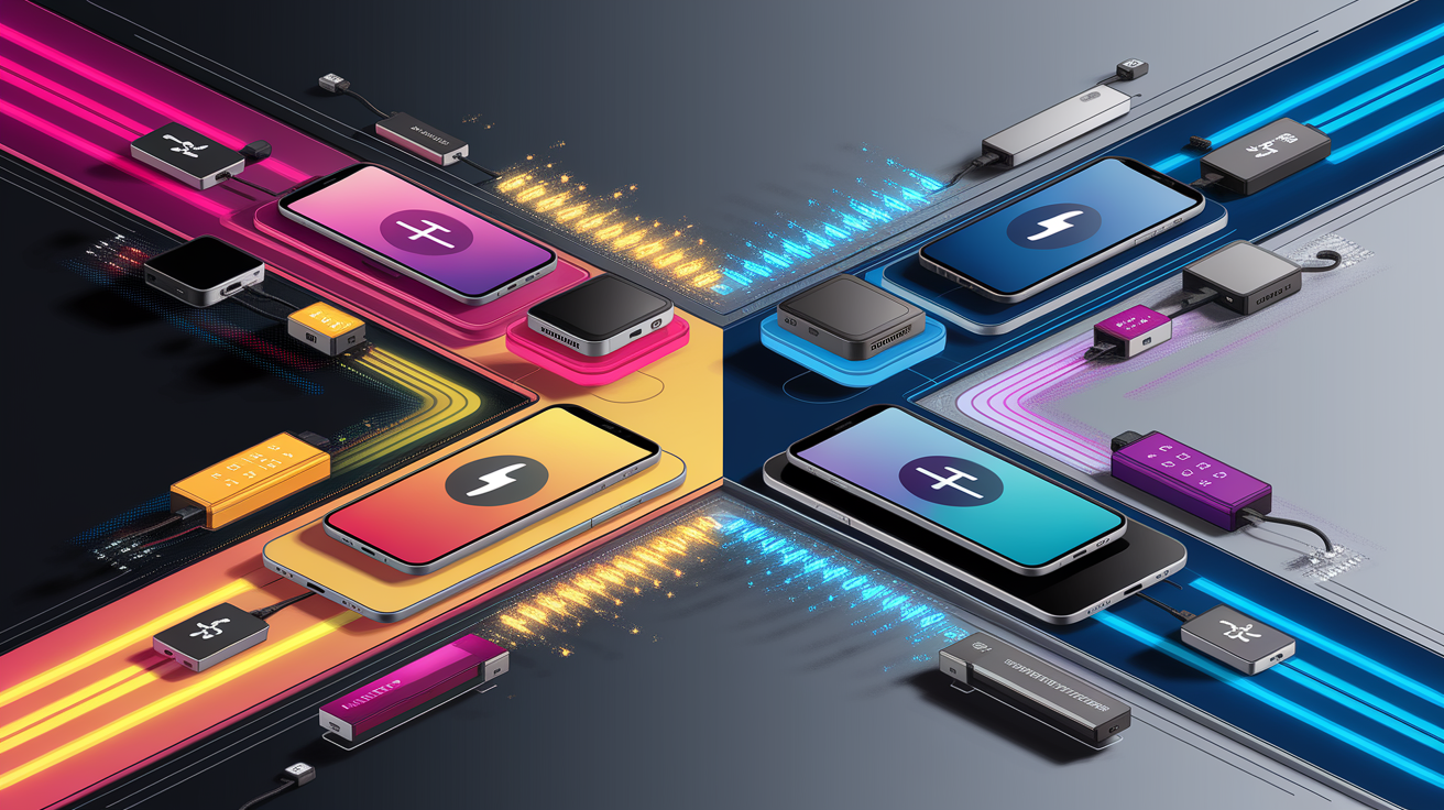 A conceptual illustration representing Compatibility Matters: Matching Batteries to Devices. Visualize the main ideas: . Creative but clear representation of the concept. Style: Visual Theme: Clean, modern aesthetic with high contrast and vibrant energy. Emphasize the intersect. high quality, detailed, professional, clean composition, good lighting, sharp focus, well-composed. high quality, professional, detailed, well-composed