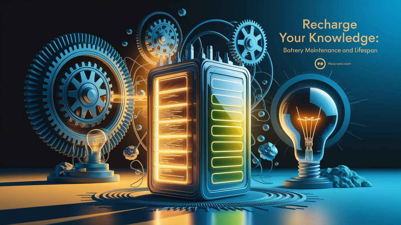 A conceptual illustration representing Recharge Your Knowledge: Battery Maintenance and Lifespan. Visualize the main ideas: . Creative but clear representation of the concept. Style: Visual Theme: Clean, modern aesthetic with high contrast and vibrant energy. Emphasize the intersect. high quality, detailed, professional, clean composition, good lighting, sharp focus, well-composed. high quality, professional, detailed, well-composed