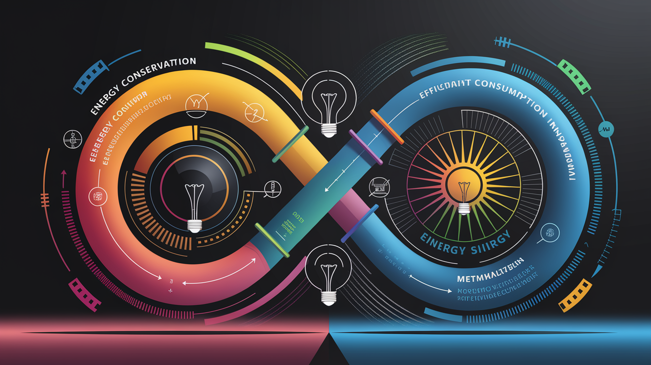 A conceptual illustration representing Core Strategies for Effective Energy Management. Visualize the main ideas: . Creative but clear representation of the concept. Style: Visual Theme: Clean, modern aesthetic with high contrast and vibrant energy. Emphasize the intersect. high quality, detailed, professional, clean composition, good lighting, sharp focus, well-composed. high quality, professional, detailed, well-composed