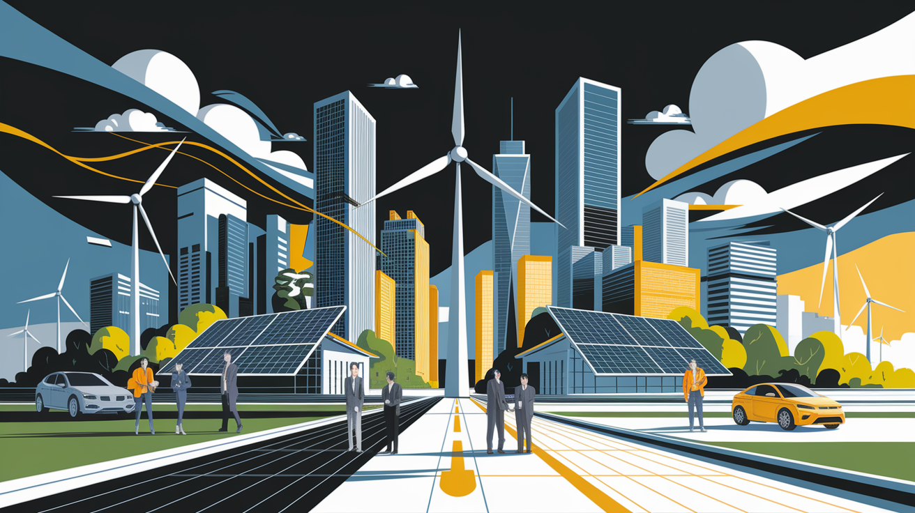 A conceptual illustration representing Overcoming Challenges in Energy Management. Visualize the main ideas: . Creative but clear representation of the concept. Style: Visual Theme: Clean, modern aesthetic with high contrast and vibrant energy. Emphasize the intersect. high quality, detailed, professional, clean composition, good lighting, sharp focus, well-composed. high quality, professional, detailed, well-composed