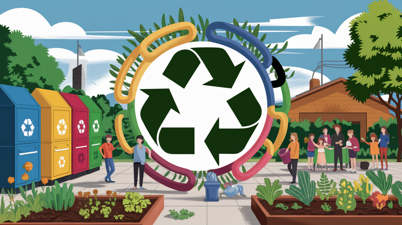 A conceptual illustration representing Waste Reduction Strategies. Visualize the main ideas: . Creative but clear representation of the concept. Style: photorealistic. high quality, detailed, professional, clean composition, good lighting, sharp focus, well-composed. high quality, professional, detailed, well-composed