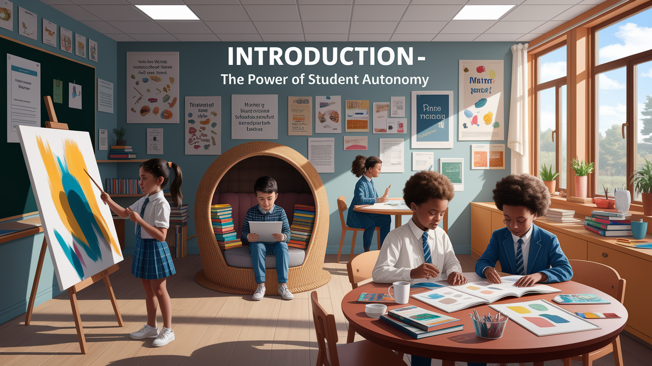 A conceptual illustration representing Introduction - The Power of Student Autonomy. Visualize the main ideas: . Creative but clear representation of the concept. Style: photorealistic. high quality, detailed, professional, clean composition, good lighting, sharp focus, well-composed. high quality, professional, detailed, well-composed
