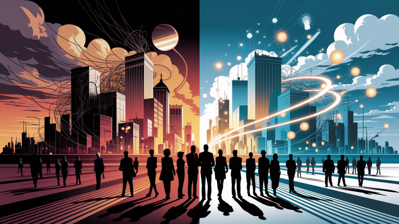 A conceptual illustration representing Challenges and Future Prospects. Visualize the main ideas: . Creative but clear representation of the concept. Style: Visual Theme: Clean, modern aesthetic with high contrast and vibrant energy. Emphasize the intersect. high quality, detailed, professional, clean composition, good lighting, sharp focus, well-composed. high quality, professional, detailed, well-composed