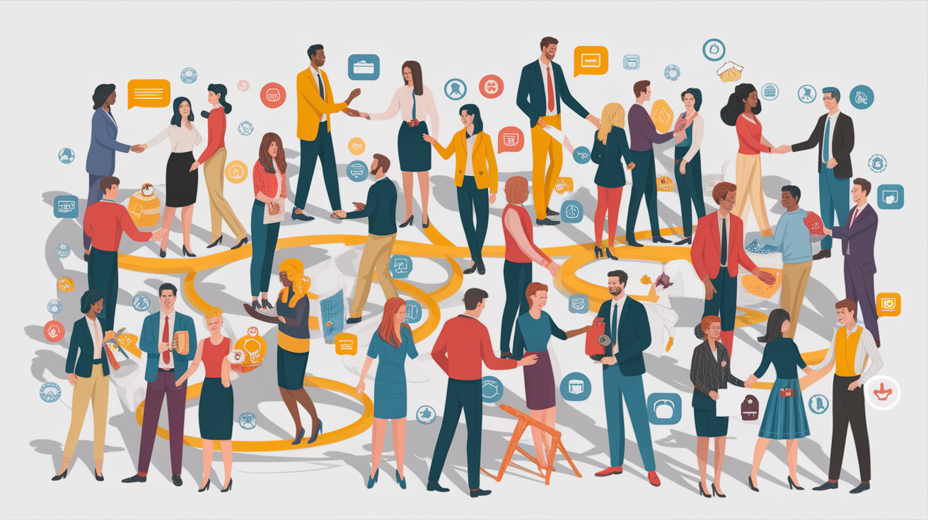 A conceptual illustration representing Building Support Networks. Visualize the main ideas: . Creative but clear representation of the concept. Style: photorealistic. high quality, detailed, professional, clean composition, good lighting, sharp focus, well-composed. high quality, professional, detailed, well-composed