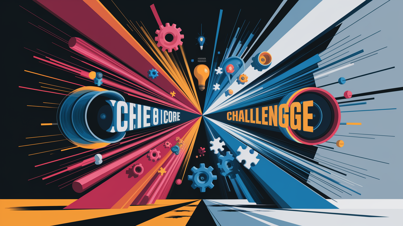 A conceptual illustration representing The Core Challenge. Visualize the main ideas: . Creative but clear representation of the concept. Style: Visual Theme: Clean, modern aesthetic with high contrast and vibrant energy. Emphasize the intersect. high quality, detailed, professional, clean composition, good lighting, sharp focus, well-composed. high quality, professional, detailed, well-composed