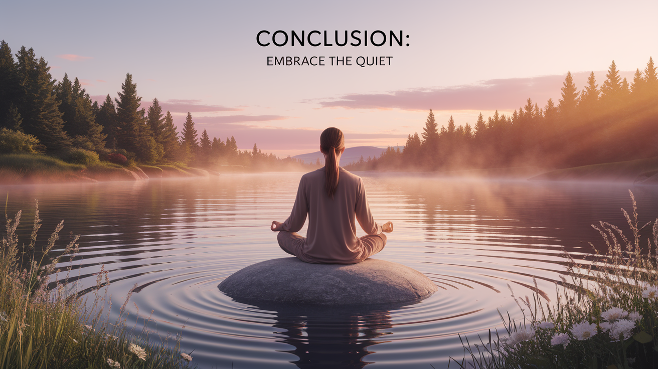 A conceptual illustration representing Conclusion: Embrace the Quiet. Visualize the main ideas: . Creative but clear representation of the concept. Style: photorealistic. high quality, detailed, professional, clean composition, good lighting, sharp focus, well-composed. high quality, professional, detailed, well-composed