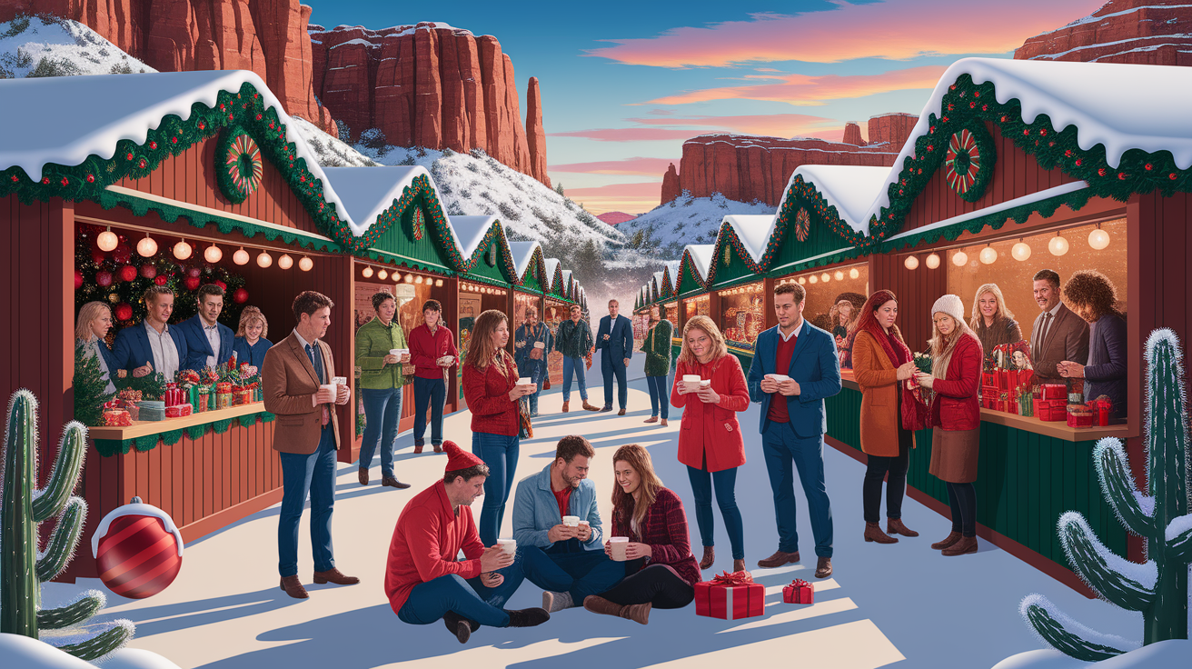A conceptual illustration representing Celebrate the Holidays in St. George. Visualize the main ideas: . Creative but clear representation of the concept. Style: photorealistic. high quality, detailed, professional, clean composition, good lighting, sharp focus, well-composed. high quality, professional, detailed, well-composed