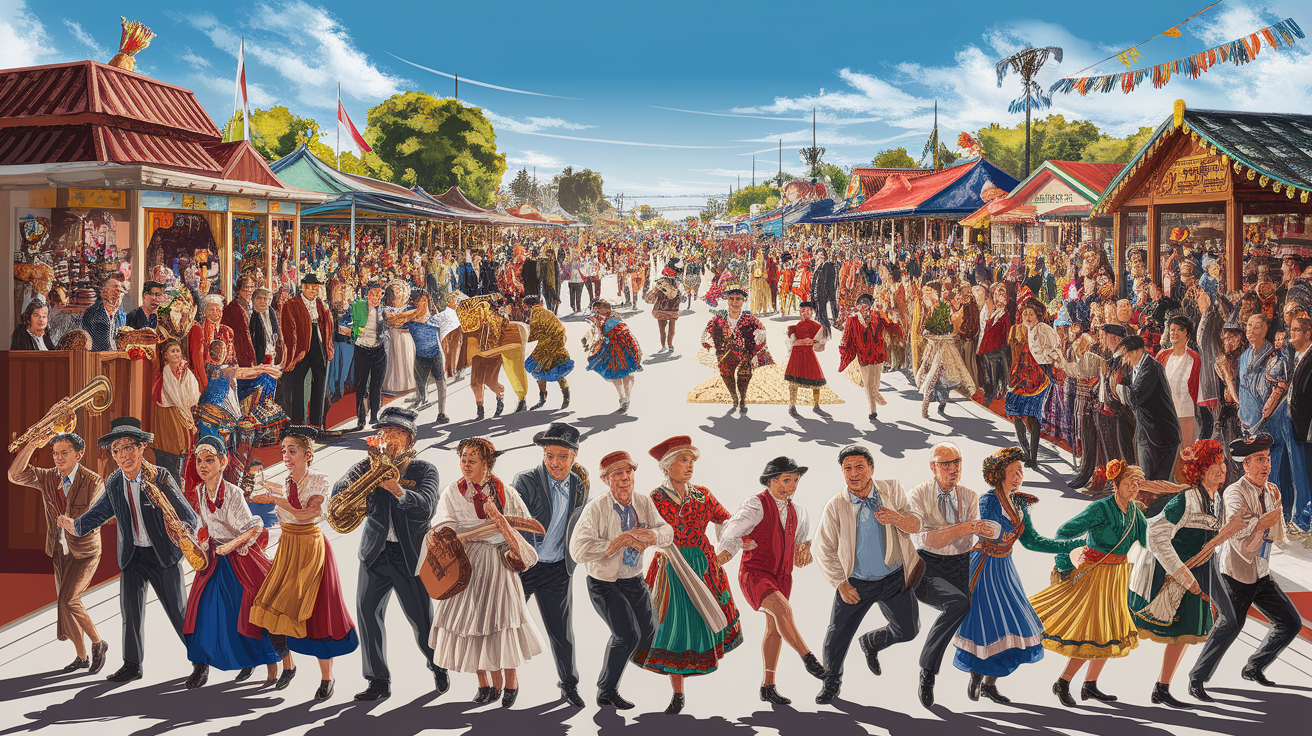 A conceptual illustration representing Regional Festivals and Sporting Events. Visualize the main ideas: . Creative but clear representation of the concept. Style: photorealistic. high quality, detailed, professional, clean composition, good lighting, sharp focus, well-composed. high quality, professional, detailed, well-composed