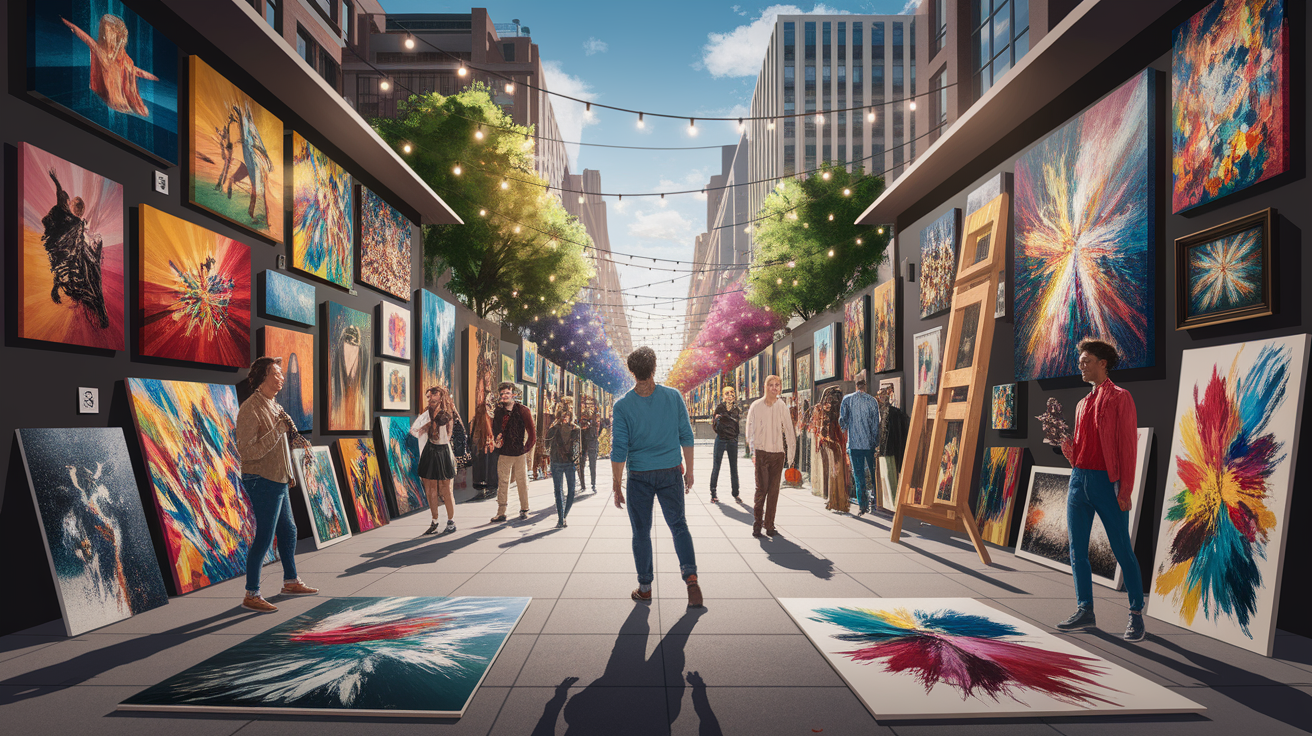 A conceptual illustration representing The Thriving Arts Scene. Visualize the main ideas: . Creative but clear representation of the concept. Style: photorealistic. high quality, detailed, professional, clean composition, good lighting, sharp focus, well-composed. high quality, professional, detailed, well-composed