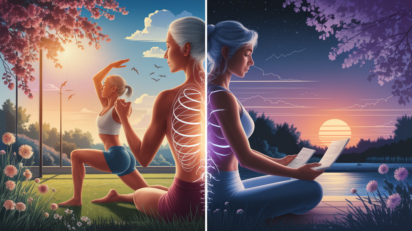 A conceptual illustration representing Physiological Changes Driven by Circadian Rhythms. Visualize the main ideas: . Creative but clear representation of the concept. Style: photorealistic. high quality, detailed, professional, clean composition, good lighting, sharp focus, well-composed. high quality, professional, detailed, well-composed