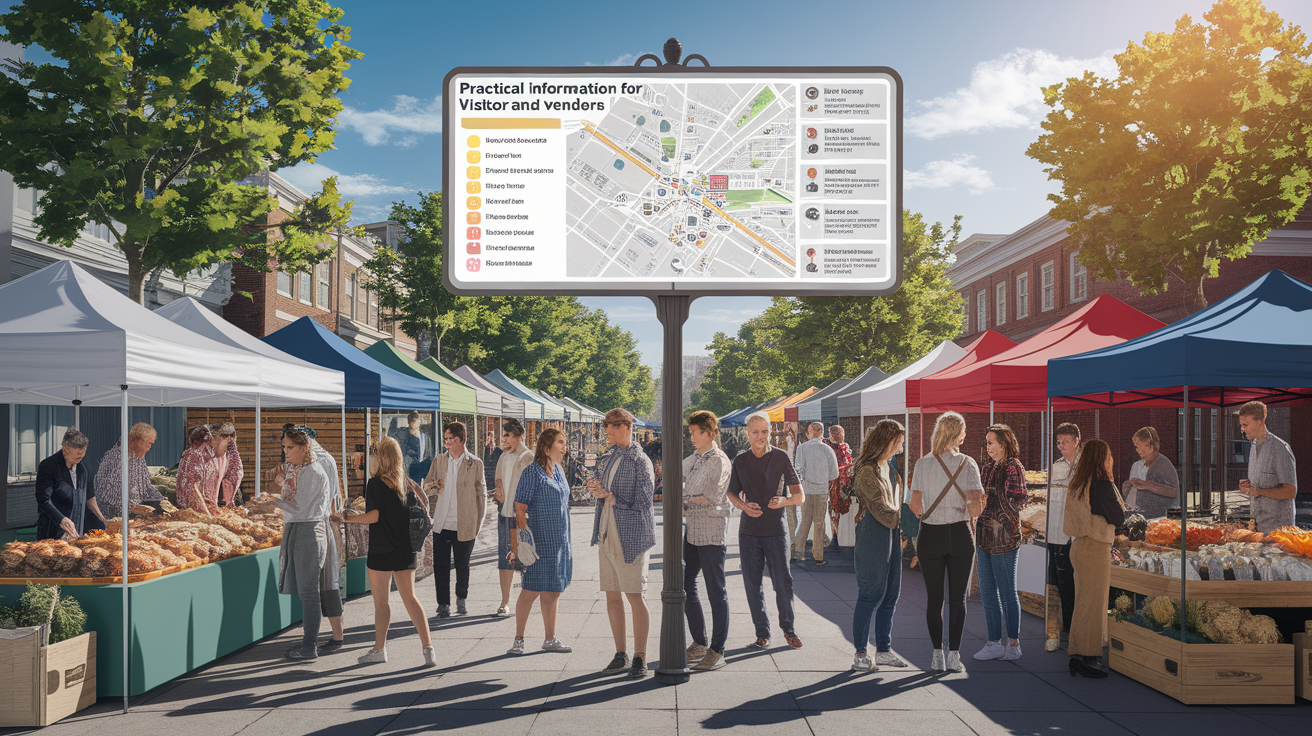 A conceptual illustration representing Practical Information for Visitors and Vendors. Visualize the main ideas: . Creative but clear representation of the concept. Style: photorealistic. high quality, detailed, professional, clean composition, good lighting, sharp focus, well-composed. high quality, professional, detailed, well-composed