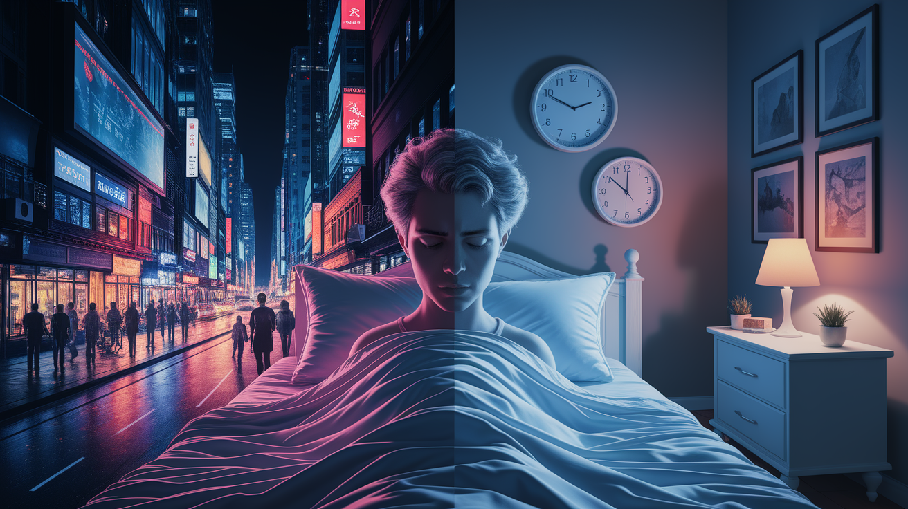 A conceptual illustration representing Disruptions in Circadian Rhythms and Sleep Disorders. Visualize the main ideas: . Creative but clear representation of the concept. Style: photorealistic. high quality, detailed, professional, clean composition, good lighting, sharp focus, well-composed. high quality, professional, detailed, well-composed