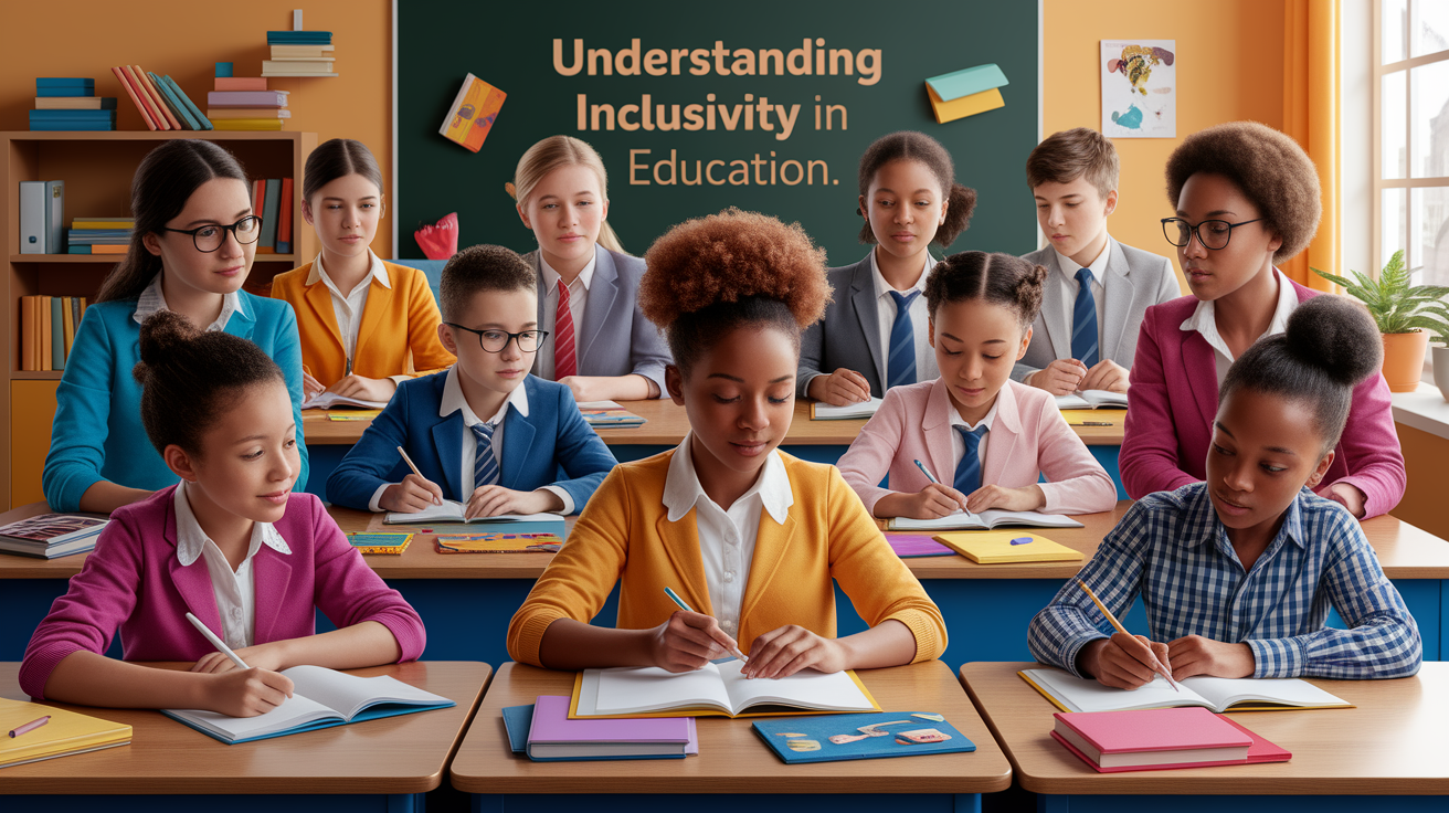 A conceptual illustration representing Understanding Inclusivity in Education. Visualize the main ideas: . Creative but clear representation of the concept. Style: photorealistic. high quality, detailed, professional, clean composition, good lighting, sharp focus, well-composed. high quality, professional, detailed, well-composed