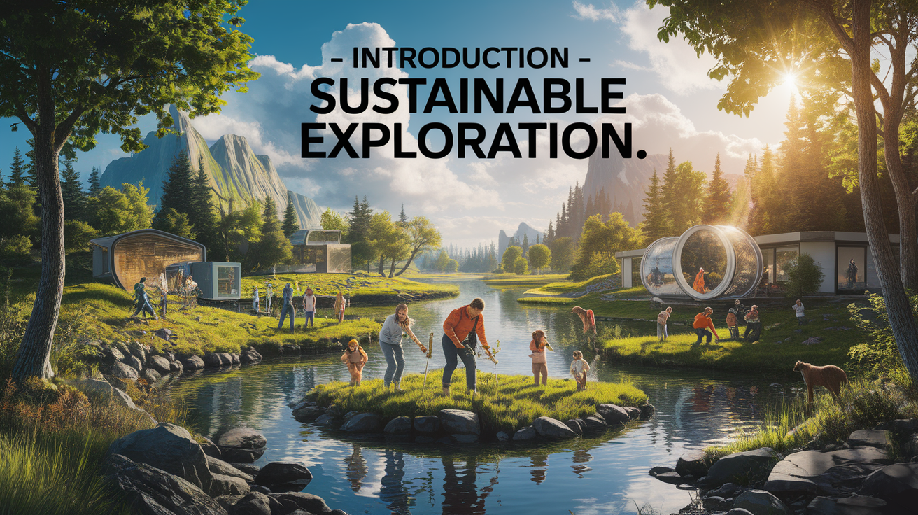 A conceptual illustration representing Introduction - Embrace Sustainable Exploration. Visualize the main ideas: . Creative but clear representation of the concept. Style: photorealistic. high quality, detailed, professional, clean composition, good lighting, sharp focus, well-composed. high quality, professional, detailed, well-composed
