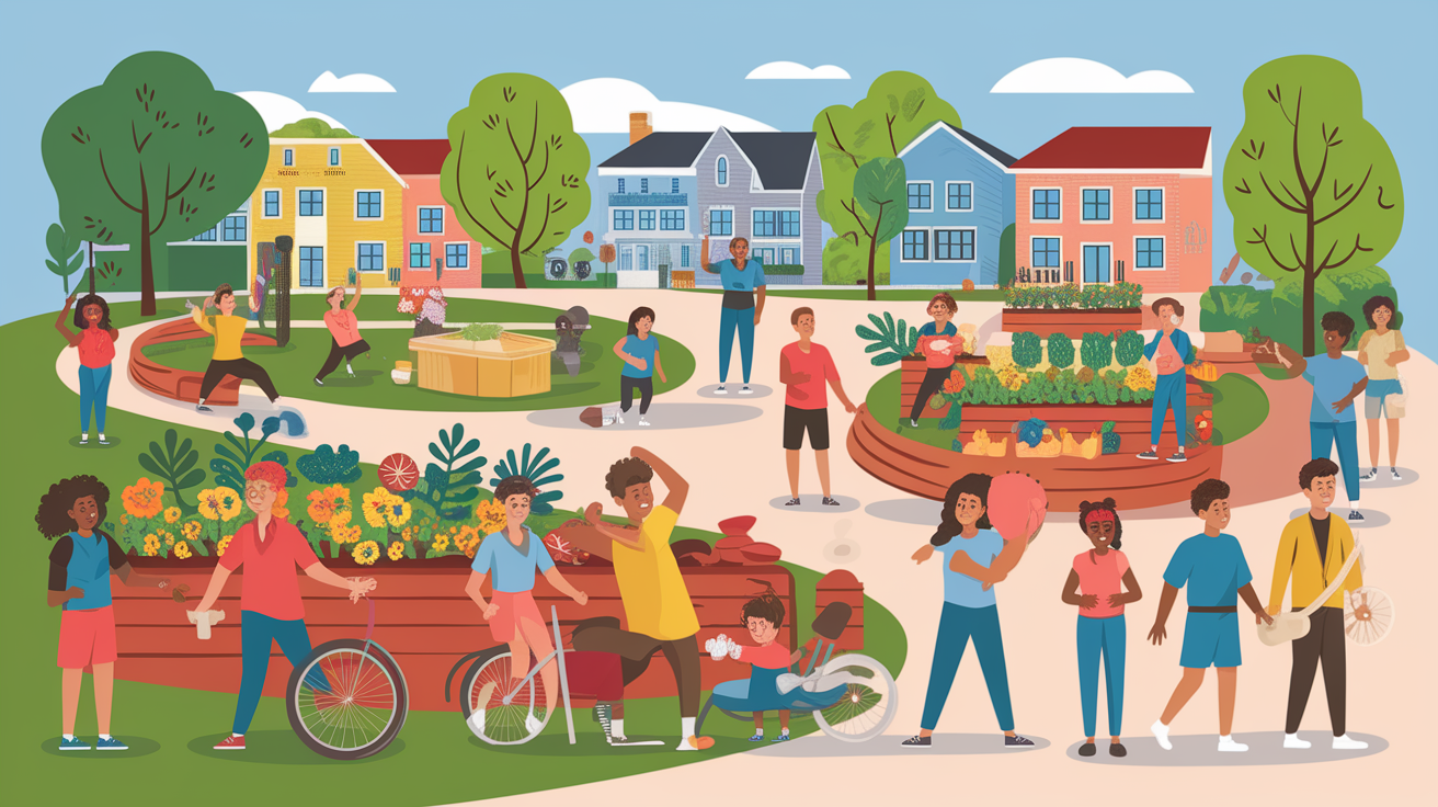 A conceptual illustration representing Addressing Social Determinants of Health. Visualize the main ideas: . Creative but clear representation of the concept. Style: photorealistic. high quality, detailed, professional, clean composition, good lighting, sharp focus, well-composed. high quality, professional, detailed, well-composed