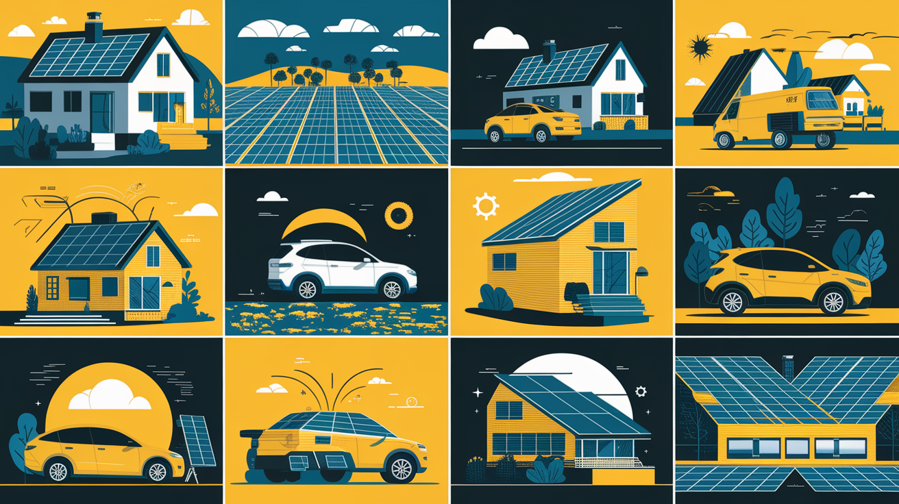 A conceptual illustration representing Real-World Examples of Solar Integration. Visualize the main ideas: . Creative but clear representation of the concept. Style: Visual Theme: Clean, modern aesthetic with high contrast and vibrant energy. Emphasize the intersect. high quality, detailed, professional, clean composition, good lighting, sharp focus, well-composed. high quality, professional, detailed, well-composed