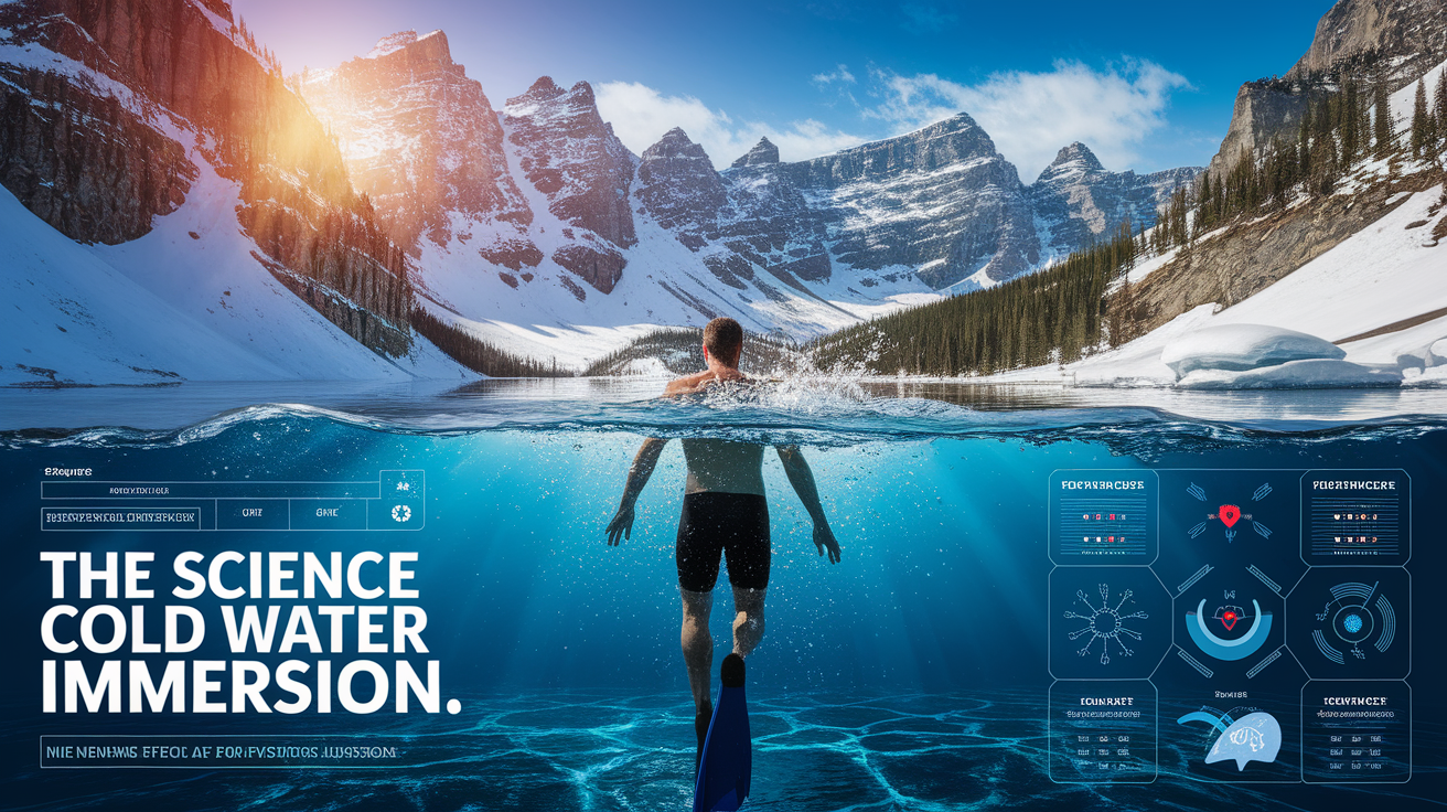 A conceptual illustration representing The Science Behind Cold Water Immersion. Visualize the main ideas: . Creative but clear representation of the concept. Style: photorealistic. high quality, detailed, professional, clean composition, good lighting, sharp focus, well-composed. high quality, professional, detailed, well-composed