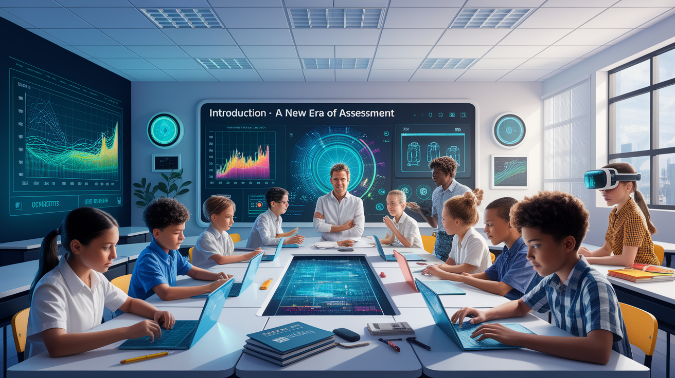 A conceptual illustration representing Introduction - A New Era of Assessment. Visualize the main ideas: . Creative but clear representation of the concept. Style: photorealistic. high quality, detailed, professional, clean composition, good lighting, sharp focus, well-composed. high quality, professional, detailed, well-composed