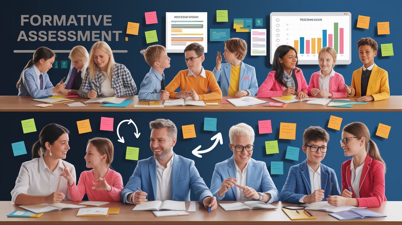 A conceptual illustration representing Formative Assessments - Continuous Feedback. Visualize the main ideas: . Creative but clear representation of the concept. Style: photorealistic. high quality, detailed, professional, clean composition, good lighting, sharp focus, well-composed. high quality, professional, detailed, well-composed