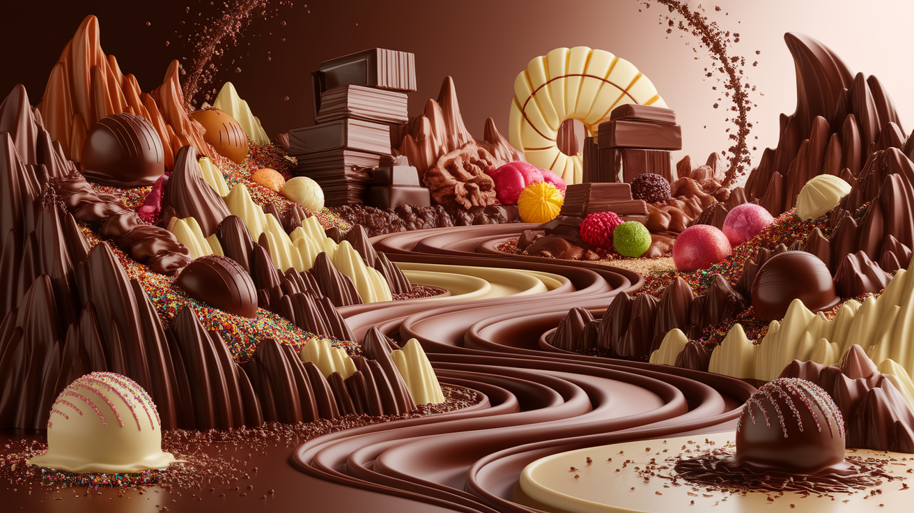 A conceptual illustration representing Sensory Delight: The Chocolate Experience. Visualize the main ideas: . Creative but clear representation of the concept. Style: photorealistic. high quality, detailed, professional, clean composition, good lighting, sharp focus, well-composed. high quality, professional, detailed, well-composed
