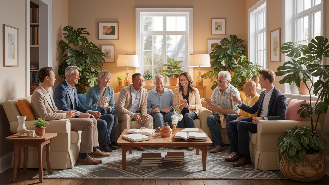 A conceptual illustration representing Psychological Comfort and Social Rituals. Visualize the main ideas: . Creative but clear representation of the concept. Style: photorealistic. high quality, detailed, professional, clean composition, good lighting, sharp focus, well-composed. high quality, professional, detailed, well-composed