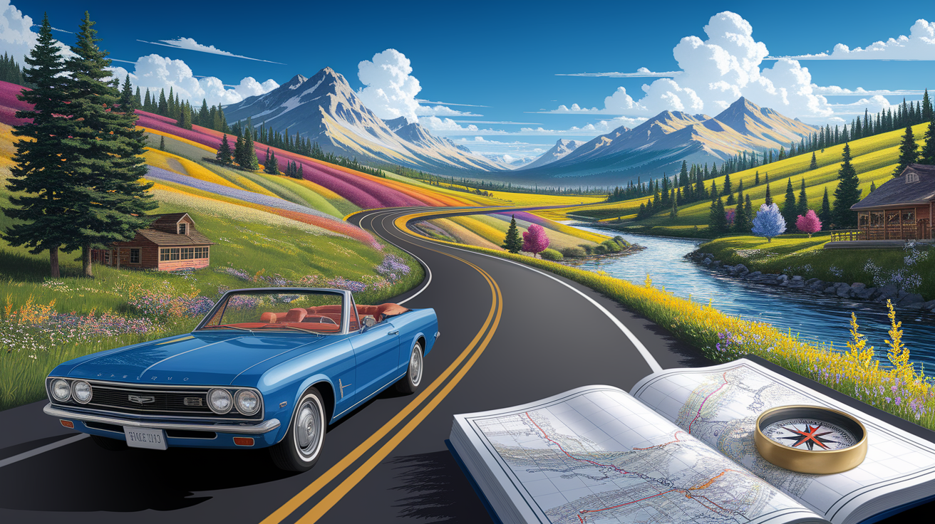 A conceptual illustration representing Planning Your Scenic Drive. Visualize the main ideas: . Creative but clear representation of the concept. Style: photorealistic. high quality, detailed, professional, clean composition, good lighting, sharp focus, well-composed. high quality, professional, detailed, well-composed