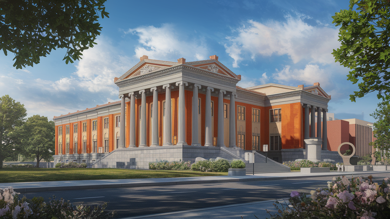 A conceptual illustration representing St. George Art Museum and Beyond. Visualize the main ideas: . Creative but clear representation of the concept. Style: photorealistic. high quality, detailed, professional, clean composition, good lighting, sharp focus, well-composed. high quality, professional, detailed, well-composed