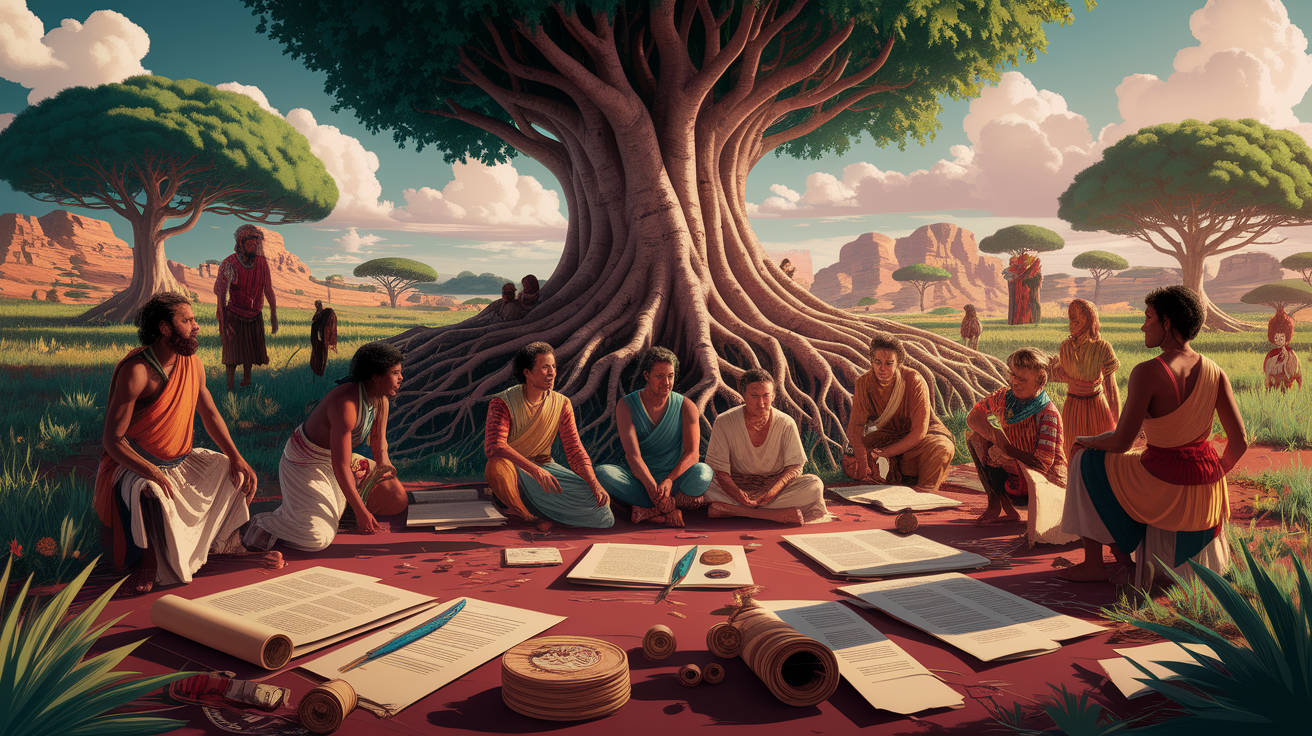 A conceptual illustration representing Ancient Roots of Citizen Reporting. Visualize the main ideas: . Creative but clear representation of the concept. Style: photorealistic. high quality, detailed, professional, clean composition, good lighting, sharp focus, well-composed. high quality, professional, detailed, well-composed