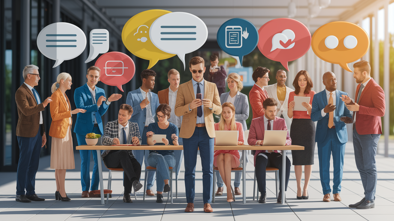 A conceptual illustration representing Social and Communicative Functions. Visualize the main ideas: . Creative but clear representation of the concept. Style: photorealistic. high quality, detailed, professional, clean composition, good lighting, sharp focus, well-composed. high quality, professional, detailed, well-composed