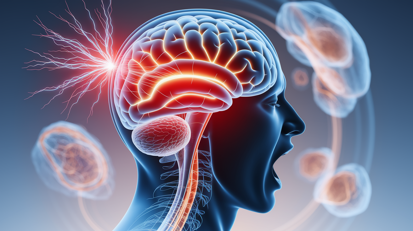 A conceptual illustration representing The Neurophysiology of Yawning. Visualize the main ideas: . Creative but clear representation of the concept. Style: photorealistic. high quality, detailed, professional, clean composition, good lighting, sharp focus, well-composed. high quality, professional, detailed, well-composed