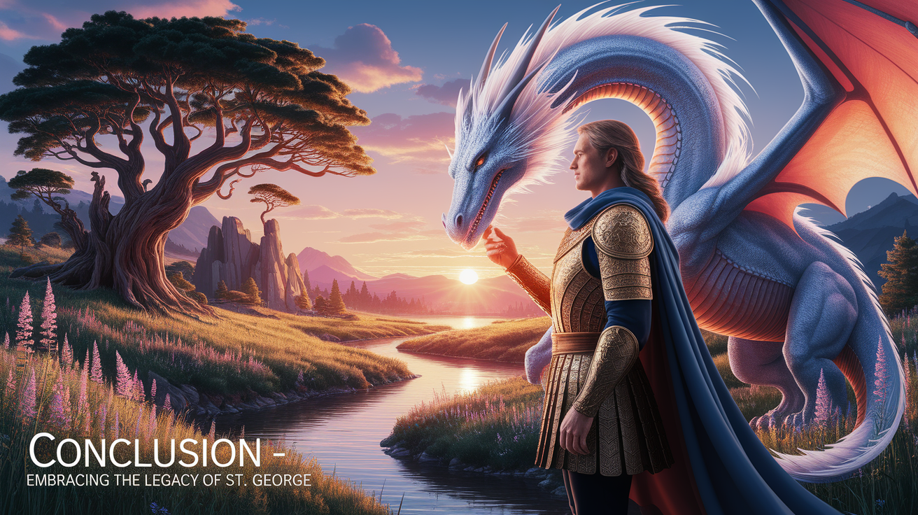 A conceptual illustration representing Conclusion - Embracing the Legacy of St. George. Visualize the main ideas: . Creative but clear representation of the concept. Style: photorealistic. high quality, detailed, professional, clean composition, good lighting, sharp focus, well-composed. high quality, professional, detailed, well-composed, no words