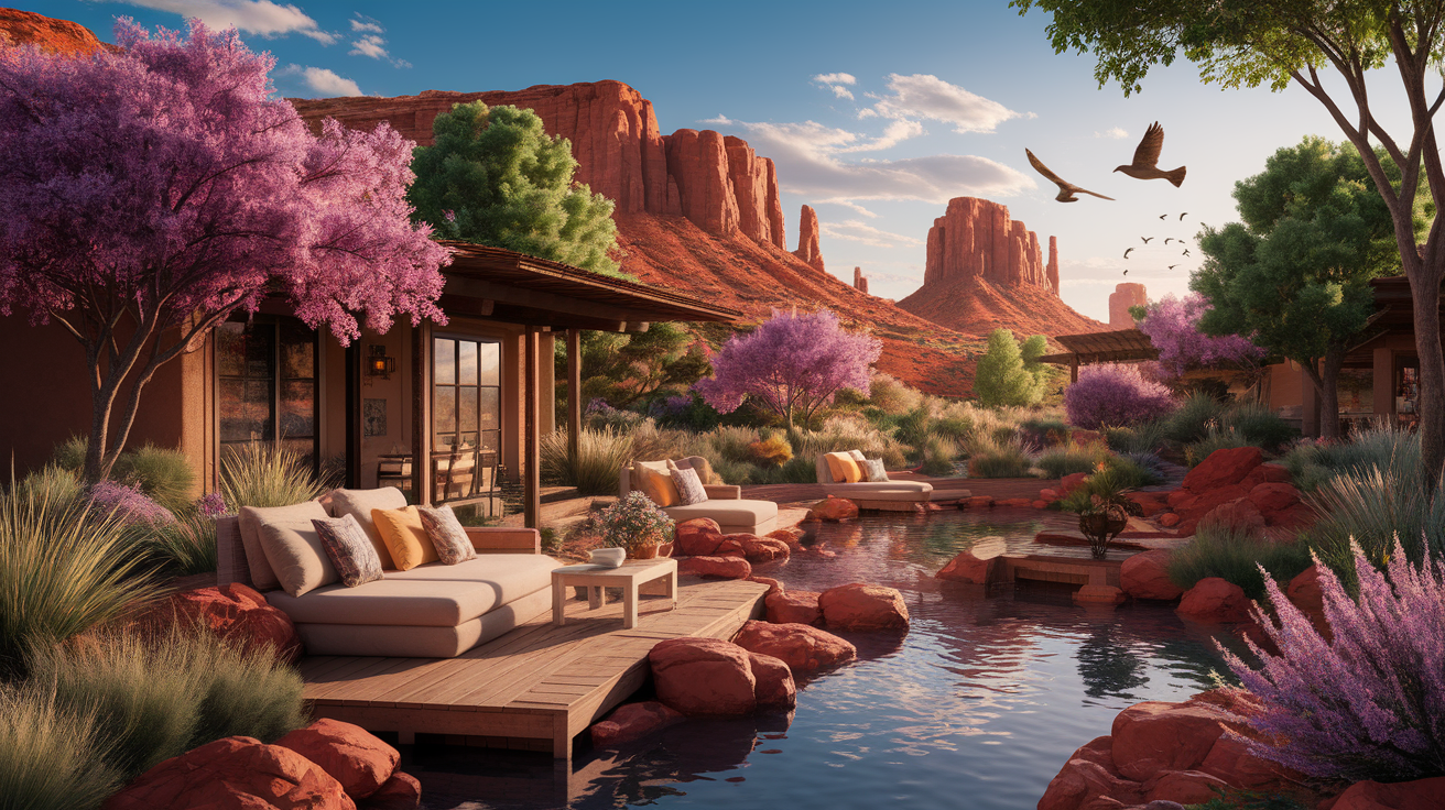 A conceptual illustration representing Why Choose St. George for Your Retreat?. Visualize the main ideas: . Creative but clear representation of the concept. Style: photorealistic. high quality, detailed, professional, clean composition, good lighting, sharp focus, well-composed. high quality, professional, detailed, well-composed, no words