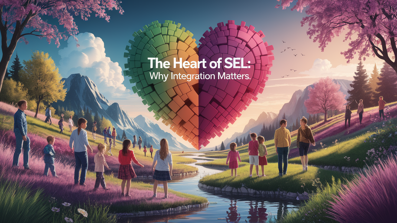 A conceptual illustration representing The Heart of SEL: Why Integration Matters. Visualize the main ideas: . Creative but clear representation of the concept. Style: photorealistic. high quality, detailed, professional, clean composition, good lighting, sharp focus, well-composed. high quality, professional, detailed, well-composed